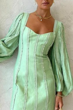 Patchwork Linen Party Dress - Y2K Fashion with Coquette & Grunge Aesthetics