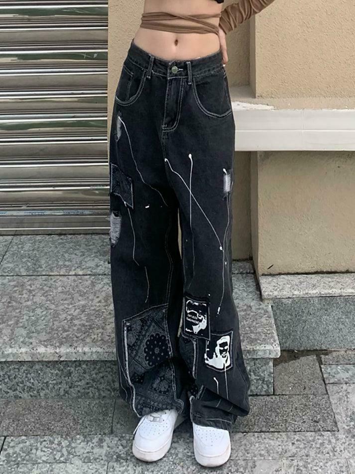 Patchwork Paisley Print Boyfriend Jeans - Y2K Fashion Statement - Coquette Aesthetic with Patchwork Paisley Print Boyfriend Jeans - Y2K Fashion Statement - Coquette Aesthetic with