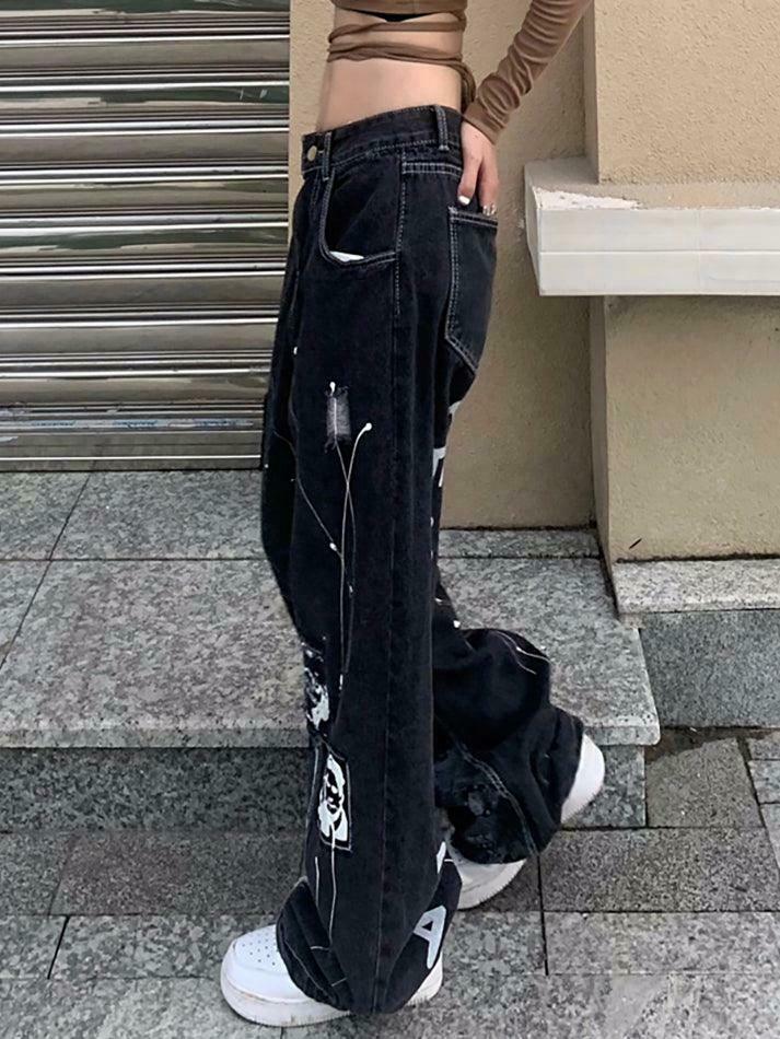 Patchwork Paisley Print Boyfriend Jeans - Y2K Fashion Statement - Coquette Aesthetic with Patchwork Paisley Print Boyfriend Jeans - Y2K Fashion Statement - Coquette Aesthetic with