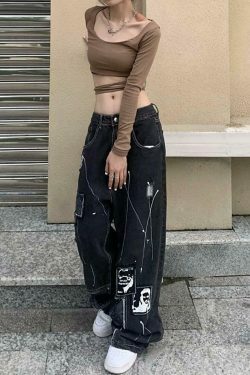 Patchwork Paisley Print Boyfriend Jeans - Y2K Fashion Statement - Coquette Aesthetic with