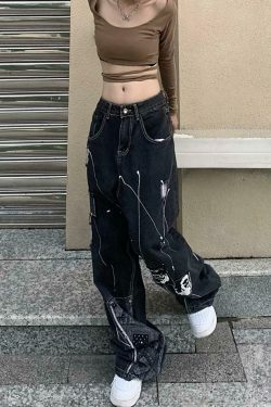 Patchwork Paisley Print Boyfriend Jeans - Y2K Fashion Statement - Coquette Aesthetic with