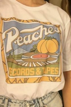 Peaches Records Tapes Vintage Tee | Y2K Fashion Nostalgia for Women | Coquette & Grunge Aesthetic