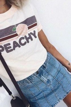Peachy Vintage Tee: Y2K Aesthetic Shirt with Coquette Style, Grunge Vibes, and Pastel Goth Influence