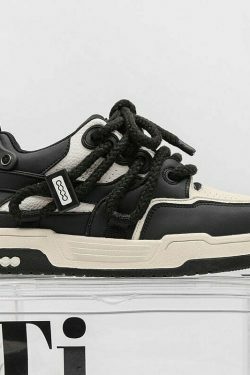 Phat Lace Sneakers - Cloud White/Black, Y2K Aesthetic Shoes for Women, Grunge Style Footwear