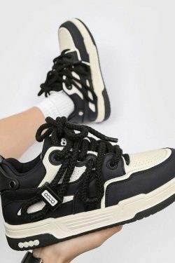 Phat Lace Sneakers - Cloud White/Black, Y2K Aesthetic Shoes for Women, Grunge Style Footwear