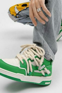Phat Lace Sneakers - Cloud White/Lucky Green - Y2K Fashion Aesthetic Shoes for Women
