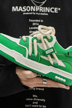 Phat Lace Sneakers - Cloud White/Lucky Green - Y2K Fashion Aesthetic Shoes for Women