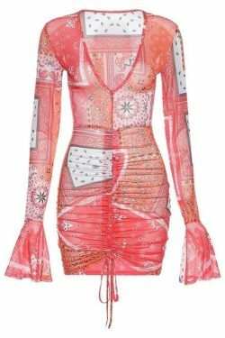 Pink & Red Paisley Mesh Dress - Y2K Fashion Statement with Coquette Aesthetic Twist