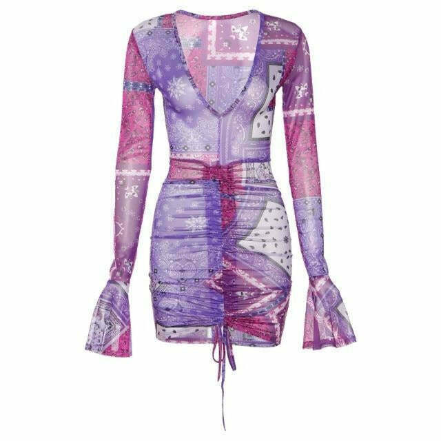 Pink & Red Paisley Mesh Dress - Y2K Fashion Statement with Coquette Aesthetic Twist