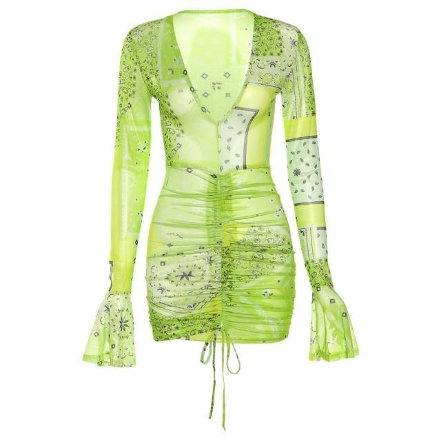 Pink & Red Paisley Mesh Dress - Y2K Fashion Statement with Coquette Aesthetic Twist