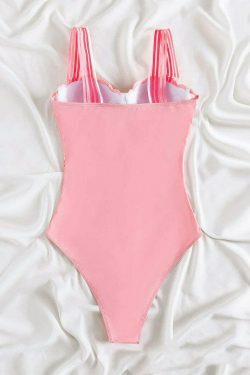 Pink One-Piece Strap Bikini for Y2K Aesthetic Fashionistas: Coquette, Grunge, and Pastel Goth Vibes