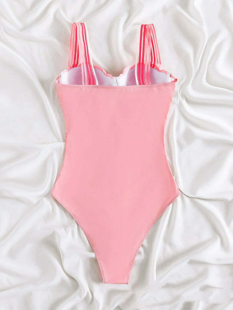 Pink One-Piece Strap Bikini for Y2K Aesthetic Fashionistas: Coquette, Grunge, and Pastel Goth Vibes Pink One-Piece Strap Bikini for Y2K Aesthetic Fashionistas: Coquette, Grunge, and Pastel Goth Vibes