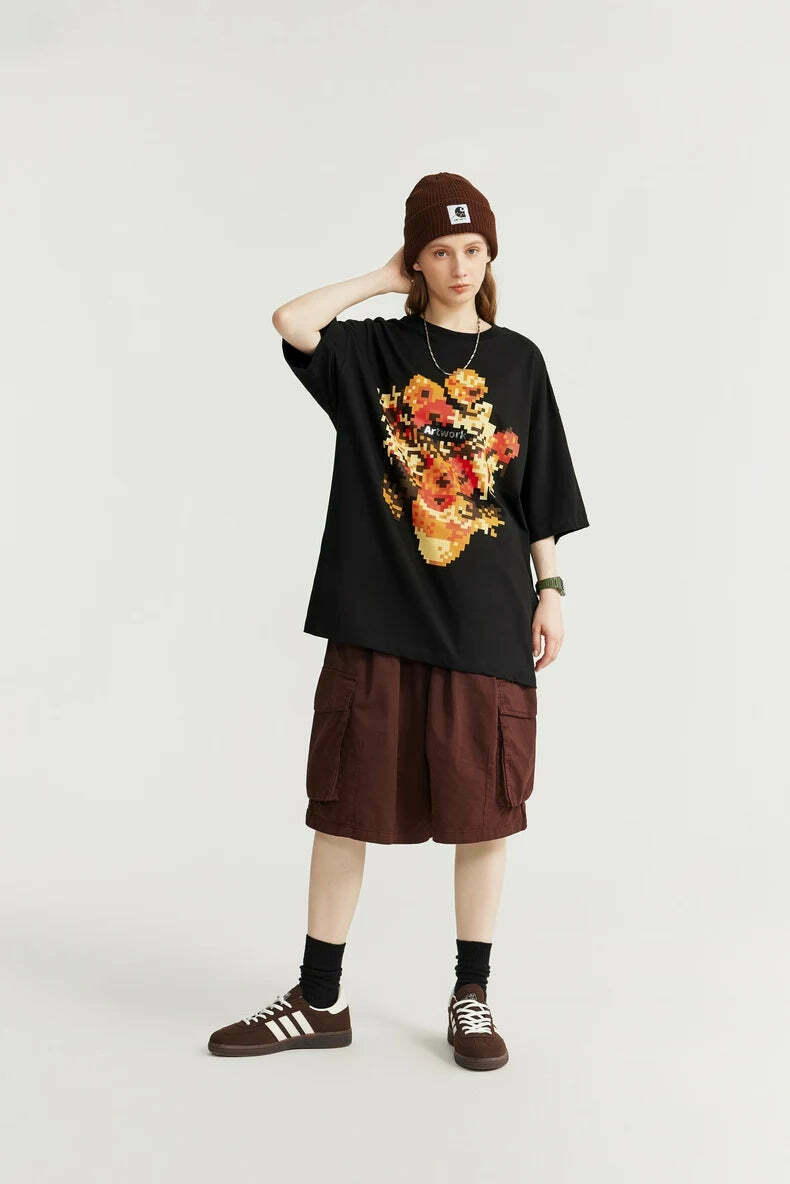 Pixelated Flowers Graphic Tee - Y2K Fashion Aesthetic Shirt for Women Pixelated Flowers Graphic Tee - Y2K Fashion Aesthetic Shirt for Women