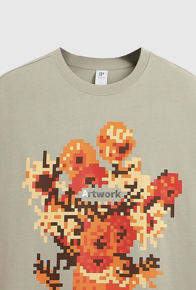 Pixelated Flowers Graphic Tee - Y2K Fashion Aesthetic Shirt for Women Pixelated Flowers Graphic Tee - Y2K Fashion Aesthetic Shirt for Women