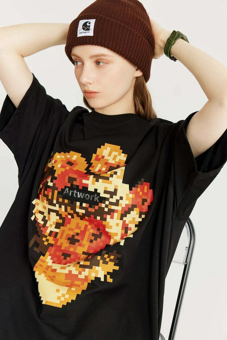 Pixelated Flowers Graphic Tee - Y2K Fashion Aesthetic Shirt for Women Pixelated Flowers Graphic Tee - Y2K Fashion Aesthetic Shirt for Women