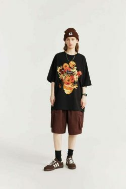 Pixelated Flowers Graphic Tee - Y2K Fashion Aesthetic Shirt for Women