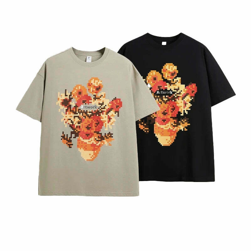 Pixelated Flowers Graphic Tee - Y2K Fashion Aesthetic Shirt for Women Pixelated Flowers Graphic Tee - Y2K Fashion Aesthetic Shirt for Women