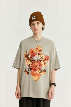 Pixelated Flowers Graphic Tee - Y2K Fashion Aesthetic Shirt for Women