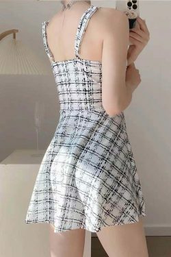 Plaid Metallic Cut Out Mini Swimwear Dress - Y2K Fashion Statement for Women
