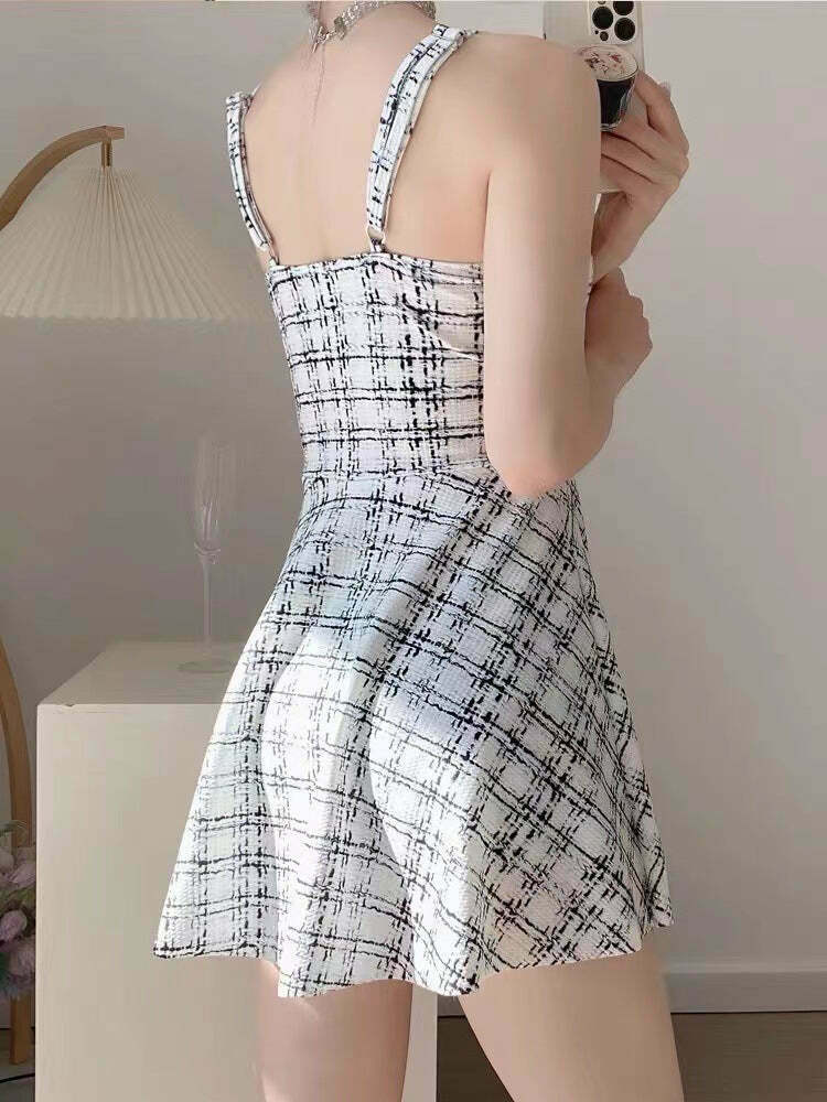 Plaid Metallic Cut Out Mini Swimwear Dress - Y2K Fashion Statement for Women Plaid Metallic Cut Out Mini Swimwear Dress - Y2K Fashion Statement for Women