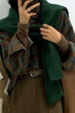 Plaid Print Loose Long Sleeve Blouse - Y2K Fashion Aesthetic - Coquette Style Grunge Outfits