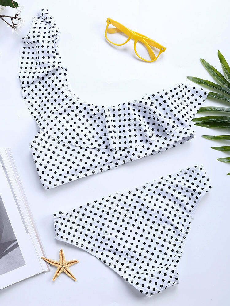 Polka Dot Backless Flounce Bikini: Y2K Fashion Swimwear - Coquette Aesthetic, Grunge Style Polka Dot Backless Flounce Bikini: Y2K Fashion Swimwear - Coquette Aesthetic, Grunge Style