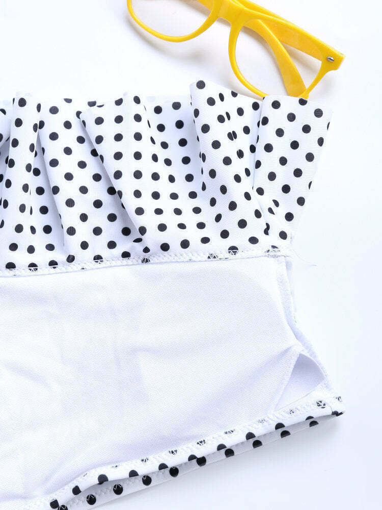 Polka Dot Backless Flounce Bikini: Y2K Fashion Swimwear - Coquette Aesthetic, Grunge Style Polka Dot Backless Flounce Bikini: Y2K Fashion Swimwear - Coquette Aesthetic, Grunge Style