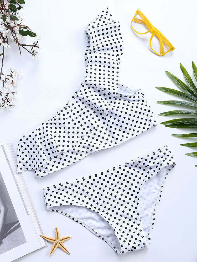 Polka Dot Backless Flounce Bikini: Y2K Fashion Swimwear - Coquette Aesthetic, Grunge Style Polka Dot Backless Flounce Bikini: Y2K Fashion Swimwear - Coquette Aesthetic, Grunge Style