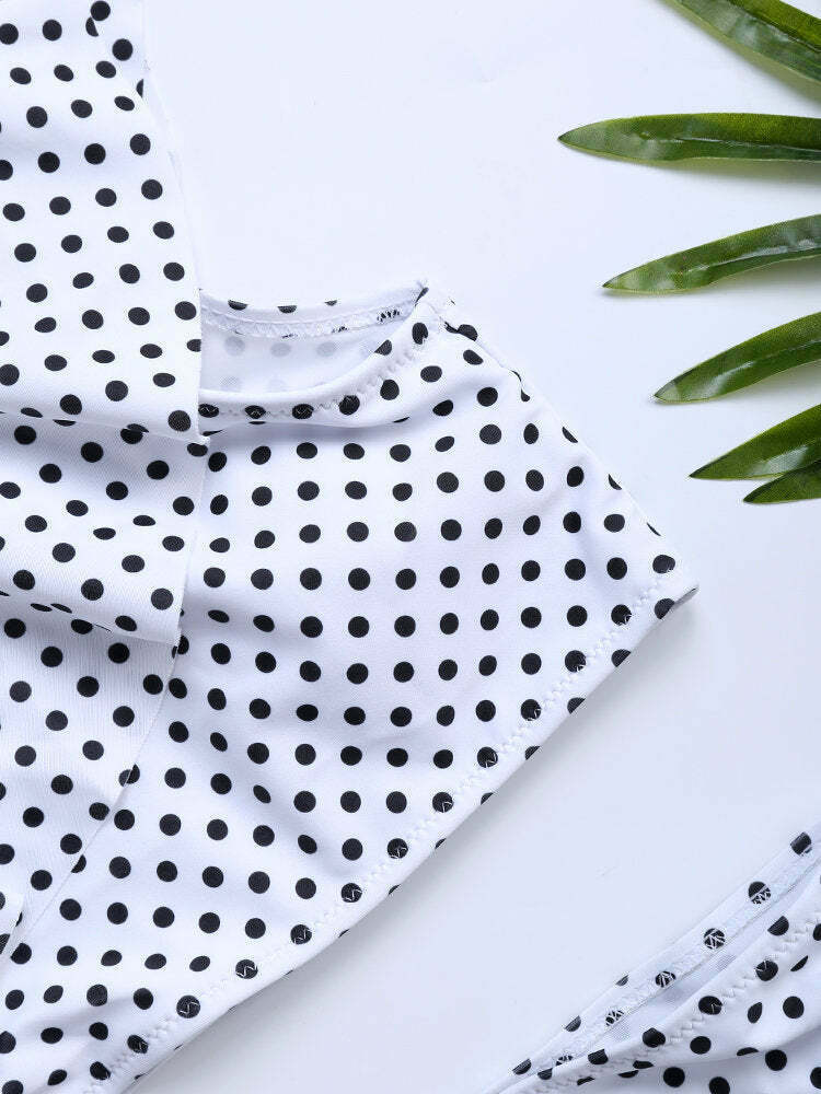 Polka Dot Backless Flounce Bikini: Y2K Fashion Swimwear - Coquette Aesthetic, Grunge Style Polka Dot Backless Flounce Bikini: Y2K Fashion Swimwear - Coquette Aesthetic, Grunge Style