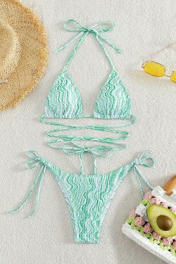 Printed Pleats Two Piece Bikini - Y2K Fashion Swimwear for Women - Coquette Aesthetic Beach Outfit