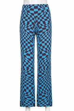 Psychedelic Checkerboard Print Wide-Leg Cargo Skirt for Y2K Aesthetic Fashion