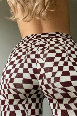 Psychedelic Checkerboard Print Wide-Leg Cargo Skirt for Y2K Aesthetic Fashion