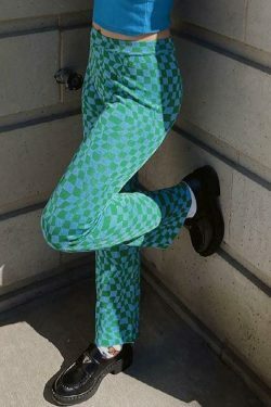 Psychedelic Checkerboard Print Wide-Leg Cargo Skirt for Y2K Aesthetic Fashion