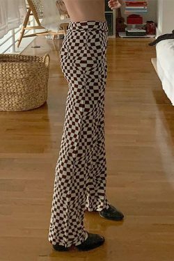 Psychedelic Checkerboard Print Wide-Leg Cargo Skirt for Y2K Aesthetic Fashion