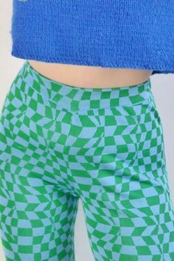 Psychedelic Checkerboard Print Wide-Leg Cargo Skirt for Y2K Aesthetic Fashion