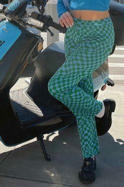 Psychedelic Checkerboard Print Wide-Leg Cargo Skirt for Y2K Aesthetic Fashion