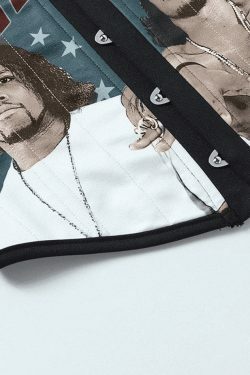 Punk Figure Graphic Corset Top for Y2K Fashion Enthusiasts with Coquette and Grunge Aesthetic Vibes