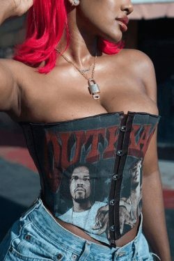 Punk Figure Graphic Corset Top for Y2K Fashion Enthusiasts with Coquette and Grunge Aesthetic Vibes