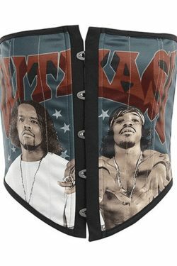 Punk Figure Graphic Corset Top for Y2K Fashion Enthusiasts with Coquette and Grunge Aesthetic Vibes