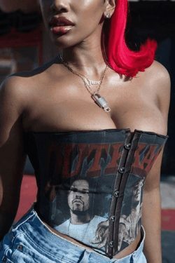 Punk Figure Graphic Corset Top for Y2K Fashion Enthusiasts with Coquette and Grunge Aesthetic Vibes
