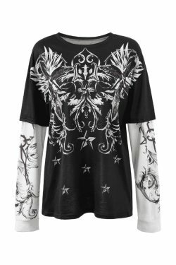 Punk Patchwork Graphic Tee: Y2K Aesthetic with Coquette & Grunge Style