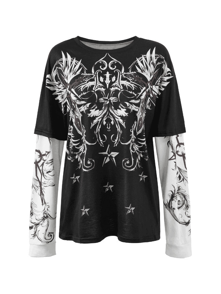 Punk Patchwork Graphic Tee: Y2K Aesthetic with Coquette & Grunge Style Punk Patchwork Graphic Tee: Y2K Aesthetic with Coquette & Grunge Style