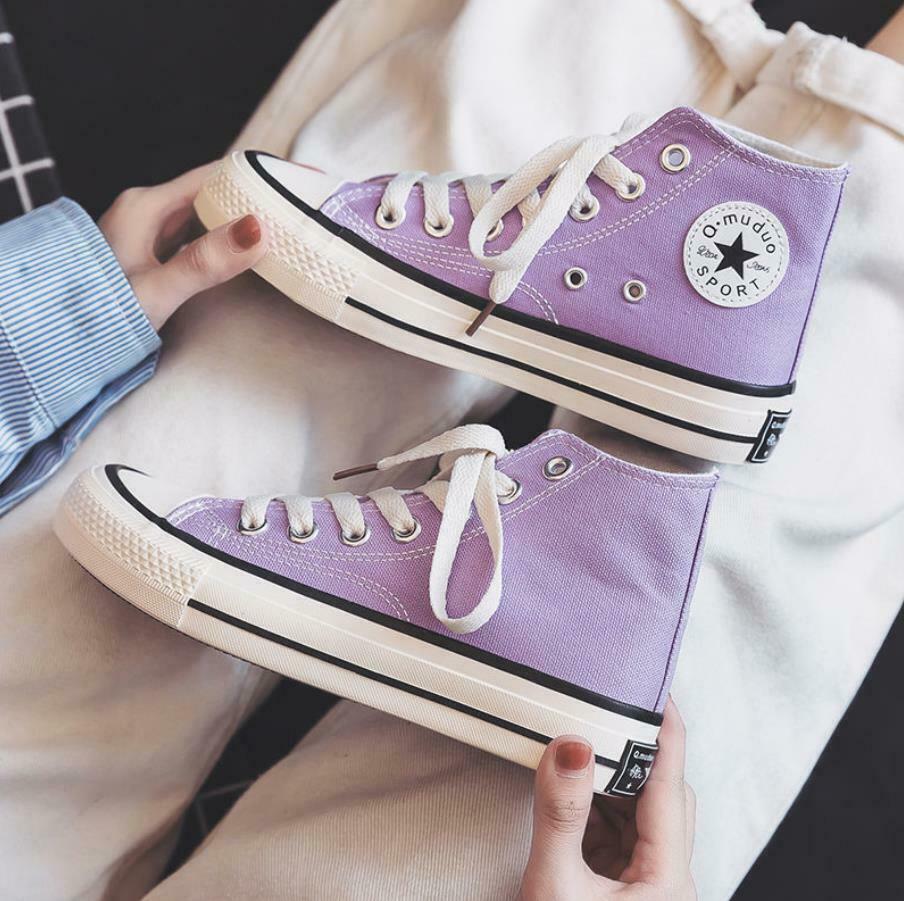 Purple & Black Lace-Up Sneakers with Daisy Decor - Y2K Fashion Aesthetic Women's Shoes