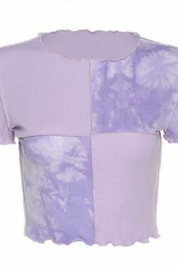 Purple Colorblock Ribbed Crop Top - Y2K Aesthetic Coquette Grunge Style