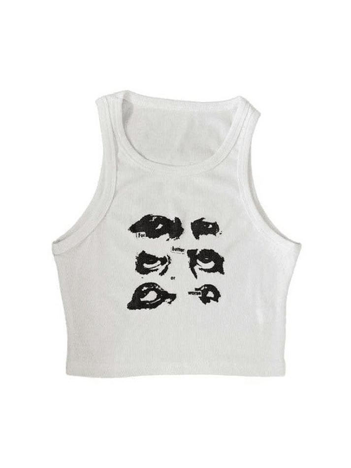Quirky Face Print Crop Top - Y2K Aesthetic Fashion - Coquette & Grunge Vibes - Cute & Playful Quirky Face Print Crop Top - Y2K Aesthetic Fashion - Coquette & Grunge Vibes - Cute & Playful