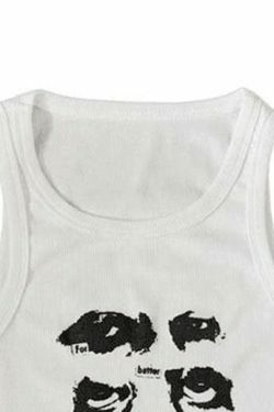 Quirky Face Print Crop Top - Y2K Aesthetic Fashion - Coquette & Grunge Vibes - Cute & Playful