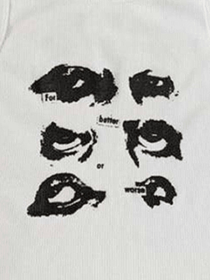 Quirky Face Print Crop Top - Y2K Aesthetic Fashion - Coquette & Grunge Vibes - Cute & Playful Quirky Face Print Crop Top - Y2K Aesthetic Fashion - Coquette & Grunge Vibes - Cute & Playful