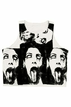 Quirky Face Print Crop Top - Y2K Aesthetic Fashion - Coquette & Grunge Vibes - Cute & Playful