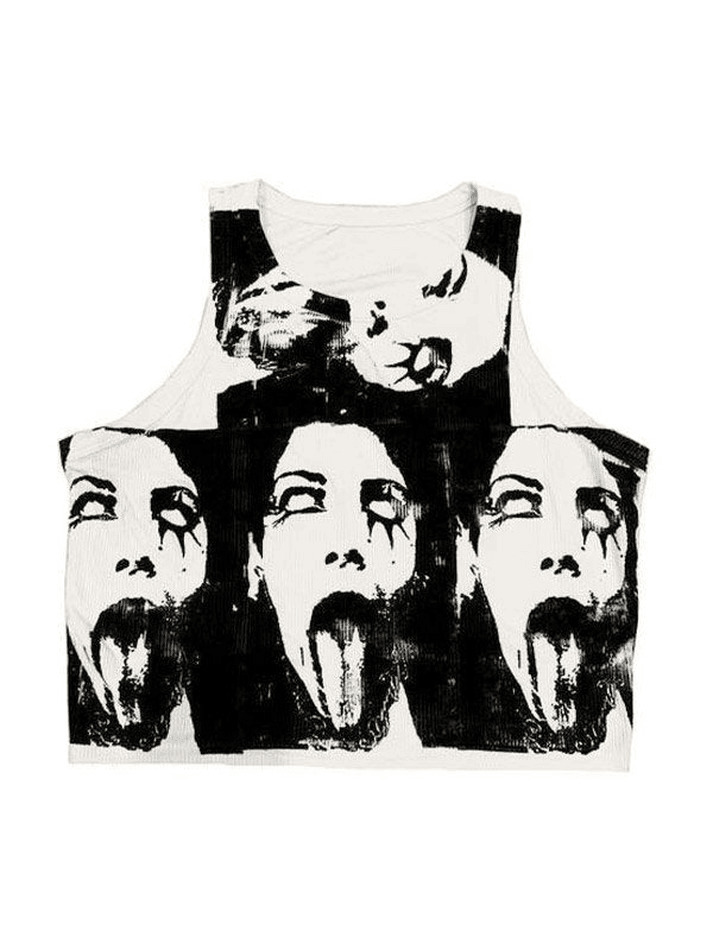 Quirky Face Print Crop Top - Y2K Aesthetic Fashion - Coquette & Grunge Vibes - Cute & Playful Quirky Face Print Crop Top - Y2K Aesthetic Fashion - Coquette & Grunge Vibes - Cute & Playful