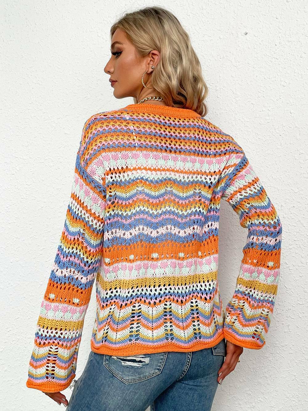 Rainbow Coloured Long Sleeve Knit Cardigan for Y2K Fashion Enthusiasts Rainbow Coloured Long Sleeve Knit Cardigan for Y2K Fashion Enthusiasts